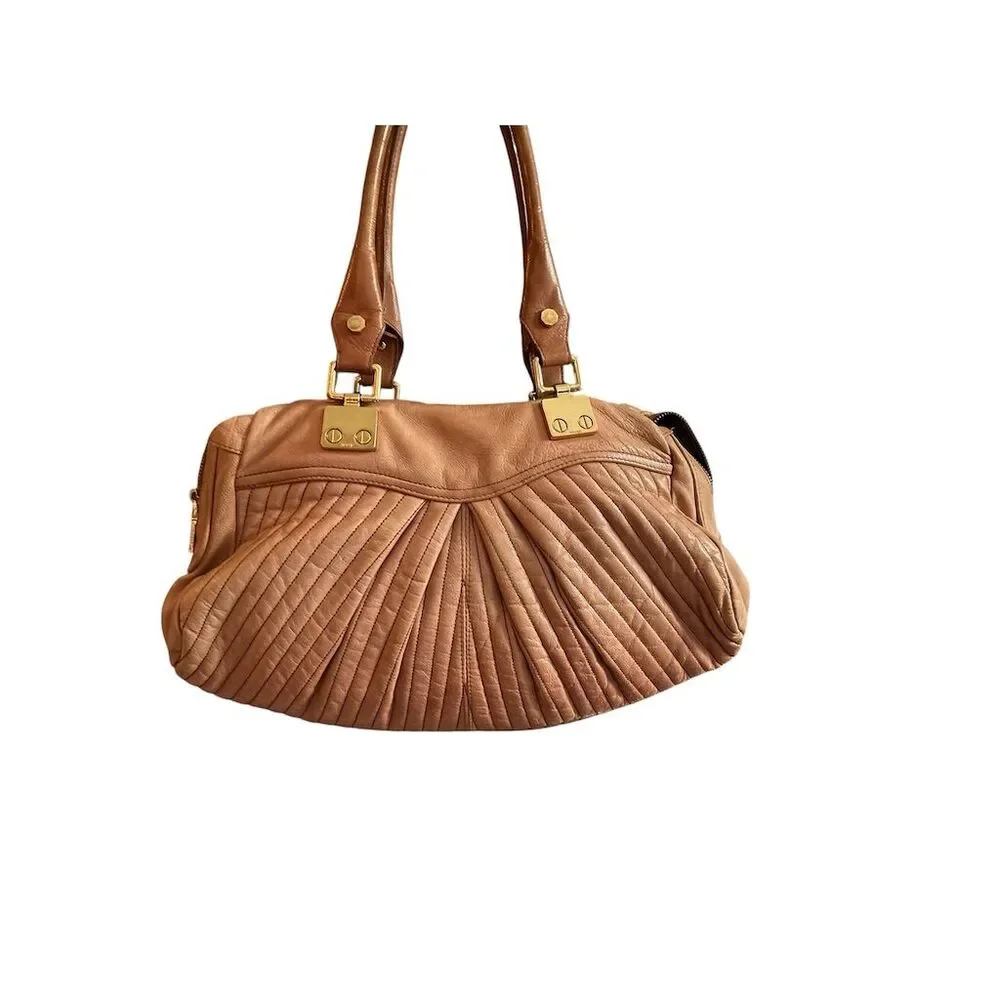 Treesje Women's Camel‎ Leather Satchel Handbag with Gold Hardware